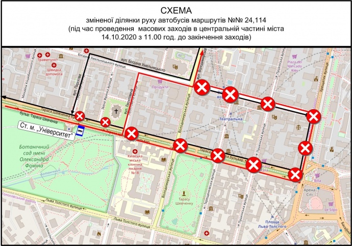 схема маршрутов транспорта 14 октября